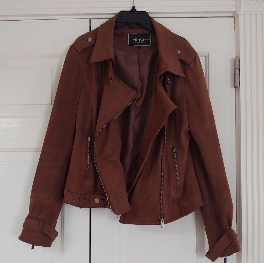 BNCI by Blanc Noir Brown Faux Suede Leather Moto Jacket‎ size M